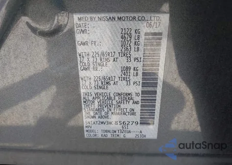 2017 Nissan Rogue Sv из США, поврежденный, VIN 5N1AT2MV3HC856279